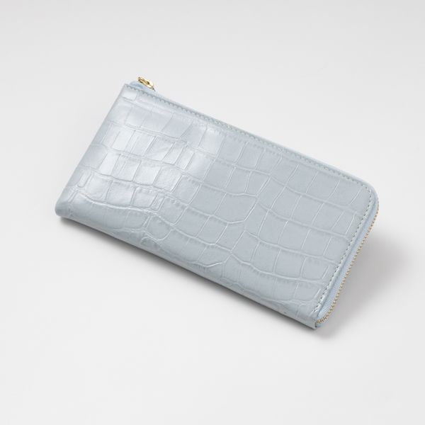 のむのもの/クロコ型押し Lジップ長財布 -薄くてコンパクトなのに